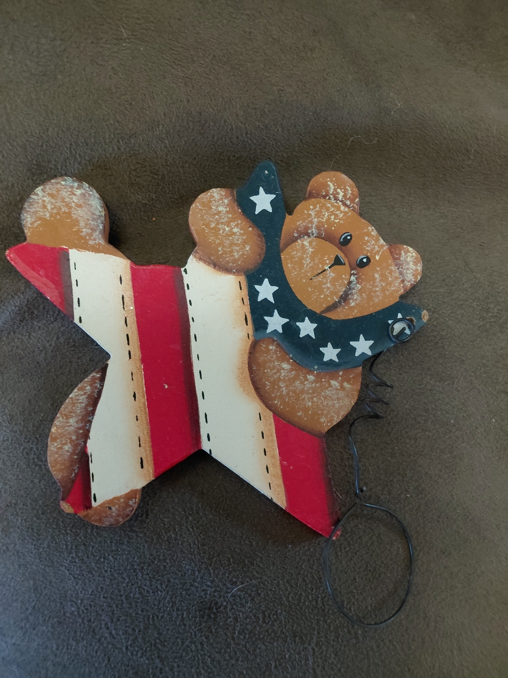 Red, White, Blue Holiday Wood Bear Ornament